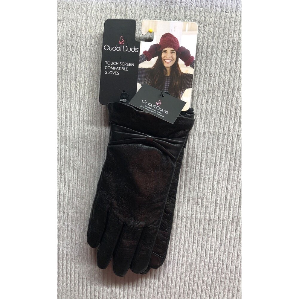 Cuddl Duds Touch Screen Compatible Leather Gloves Small Black NWT